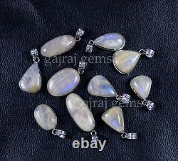 10 Pieces Natural African Moonstone Gemstone 925 Solid Silver Designer Pendants