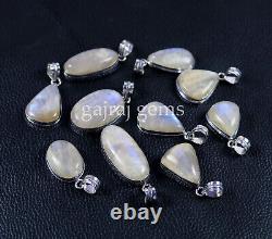 10 Pieces Natural African Moonstone Gemstone 925 Solid Silver Designer Pendants