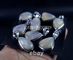 10 Pieces Natural African Moonstone Gemstone 925 Solid Silver Designer Pendants