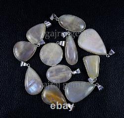 100 Pieces Natural African Moonstone Gemstone Silver Plated Pendant Jewelry
