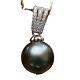 11.5-12mm Round Grey Black Tahitian Pearl S925 Silver Pendant High Luster Th54