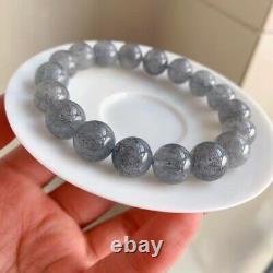 11.8mm Genuine Natural Grey Stibnite Gemstone Round Beads Bracelet AAA