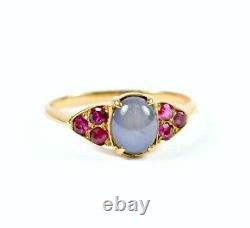 14K ROSE GOLD Star Sapphire Ring SZ 7 with 0.20CT Ruby Side Stone Accents
