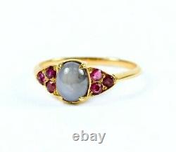 14K ROSE GOLD Star Sapphire Ring SZ 7 with 0.20CT Ruby Side Stone Accents