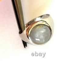 14K Solid White Gold Custom Made Natural Grey Star Sapphire Ring Size 10.75