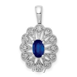 14K White Gold Diamond Oval Emerald Necklace Charm Pendant