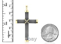 14K Yellow Gold Charcoal Gray Black Onyx Medium Cross Pendant 1 3/4 Inch