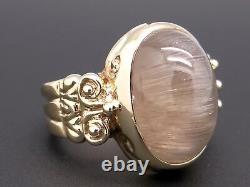 14k Yellow Gold 14ct Cabochon Rutilated Quartz Flower Band Ring Size 9