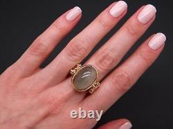14k Yellow Gold 14ct Cabochon Rutilated Quartz Flower Band Ring Size 9