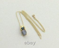 14k Yellow Gold Natural Grey Chrysoberyl Cat's Eye and Blue Tourmaline Necklace