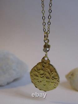 14k Yellow gold necklace with stamping American coin and Labradorite. UNIQUE