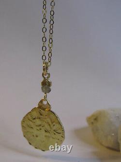 14k Yellow gold necklace with stamping American coin and Labradorite. UNIQUE