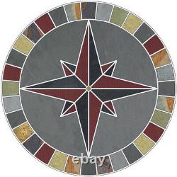 16 Tile Mosaic Medallion Natural Stone Mariners Compass Rose Gray & Multi Slate