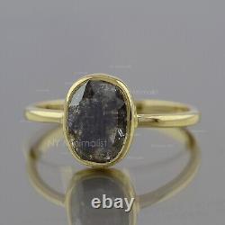 18K Solid Yellow Gold Real Oval Salt & Pepper Diamond Ring Fine Wedding Jewelry