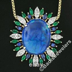 18K TT Gold 23.38ctw GIA Cabochon Opal Diamond Sapphire Emerald Spray Pendant