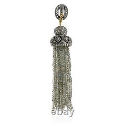 18k Yellow Gold Diamond 39.52ct Moonstone Beads Tassel Pendant Silver Jewelry