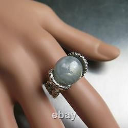 19cts Natural grey blue star sapphire &Alexandrite Sterling 925 non tarnish ring
