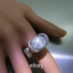 19cts Natural grey blue star sapphire &Alexandrite Sterling 925 non tarnish ring