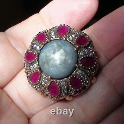 20.40ct NATURAL UNHEATED GRAY STAR SAPPHIRE, RUBY RING 925 SILVER. SIZE 9.75