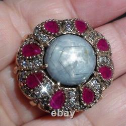 20.40ct NATURAL UNHEATED GRAY STAR SAPPHIRE, RUBY RING 925 SILVER. SIZE 9.75