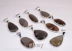 25 Pieces Natural Gray Moonstone Gemstone Silver Plated Bezel Pendant Jewelry