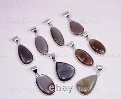 25 Pieces Natural Gray Moonstone Gemstone Silver Plated Bezel Pendant Jewelry