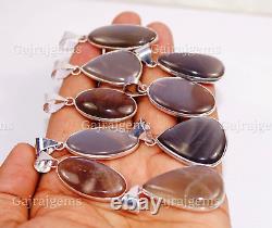 25 Pieces Natural Gray Moonstone Gemstone Silver Plated Bezel Pendant Jewelry