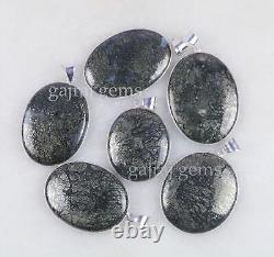 25 Pieces Natural Grey Marcasite Gemstone Silver Plated Bezel Pendant Jewelry