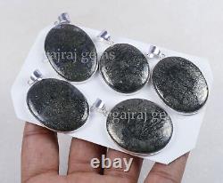 25 Pieces Natural Grey Marcasite Gemstone Silver Plated Bezel Pendant Jewelry