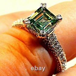 3.20 ct GRAY BLUE COLOR NATURAL VERY FIRE MOISSANITE DIAMOND 925 SILVER RING. 7.5