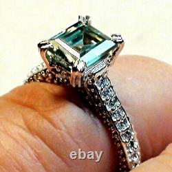 3.20 ct GRAY BLUE COLOR NATURAL VERY FIRE MOISSANITE DIAMOND 925 SILVER RING. 7.5