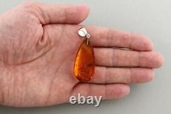 3 Fossil Insect GNATS Genuine BALTIC AMBER Silver Pendant 8.8g 230927-10