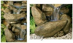 3 Tier Rock Cascade Water Feature Fountain Waterfall Natural Stone Effect Garden