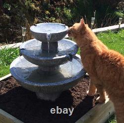 3 Tier Solar Powered Stone Effect Cascading Water Feature High Quality Outdoor
