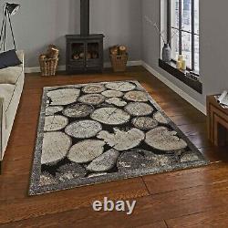 3D Pebbles Stepping Stones Wood Design Rugs Modern Large Any Room Natural Rug UK