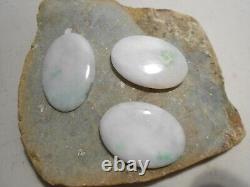 3pcs. Loose pale lavender & green jade oval stones