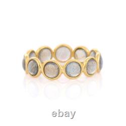 4.52 Ct Natural Labradorite Full Eternity Band in 18K Solid Yellow Gold Real Gem