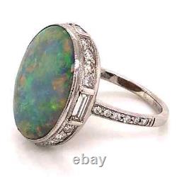 5.37 Carat Dark Gray Opal and Diamond Platinum Ring Estate Fine Jewelry