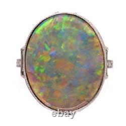 5.37 Carat Dark Gray Opal and Diamond Platinum Ring Estate Fine Jewelry