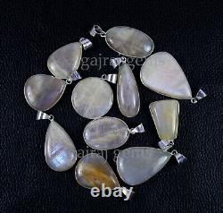 50 Pieces Natural African Moonstone Gemstone Silver Plated Bezel Pendant Jewelry