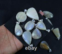50 Pieces Natural African Moonstone Gemstone Silver Plated Bezel Pendant Jewelry