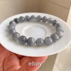 9.8mm Genuine Natural Grey Stibnite Gemstone Round Beads Bracelet AAA