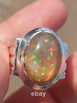 9 CT High Fire Ethopian Opal Gray Color 925 Sterling Silver Ring Size 9.75 Fedex