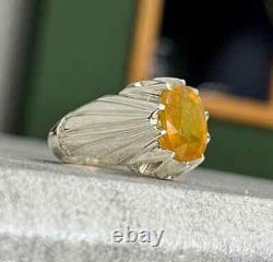 9 Carat Real Yellow Ceylon Sapphire Sterling Silver 925 Handmade Ring, Natural