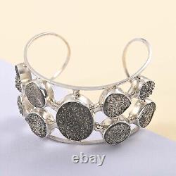 925 Sterling Silver Grey Drusy Quartz Cuff Bangle Bracelet for Women Size 6.5