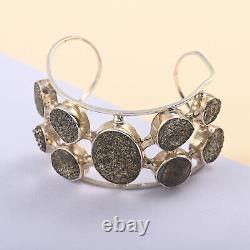 925 Sterling Silver Grey Drusy Quartz Cuff Bangle Bracelet for Women Size 7