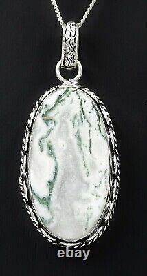 925 Sterling Silver Moss Agate Pendant