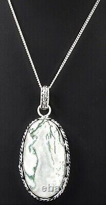 925 Sterling Silver Moss Agate Pendant