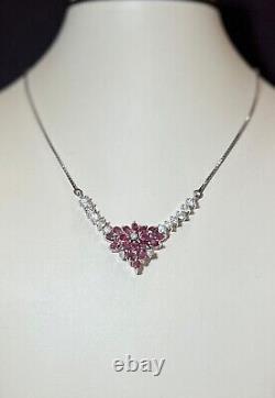 925 Sterling Silver Natural Ruby and CZ Box Chain Necklace