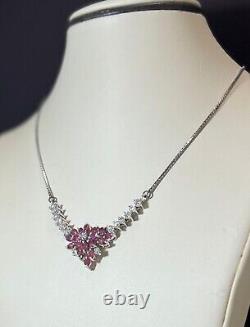 925 Sterling Silver Natural Ruby and CZ Box Chain Necklace